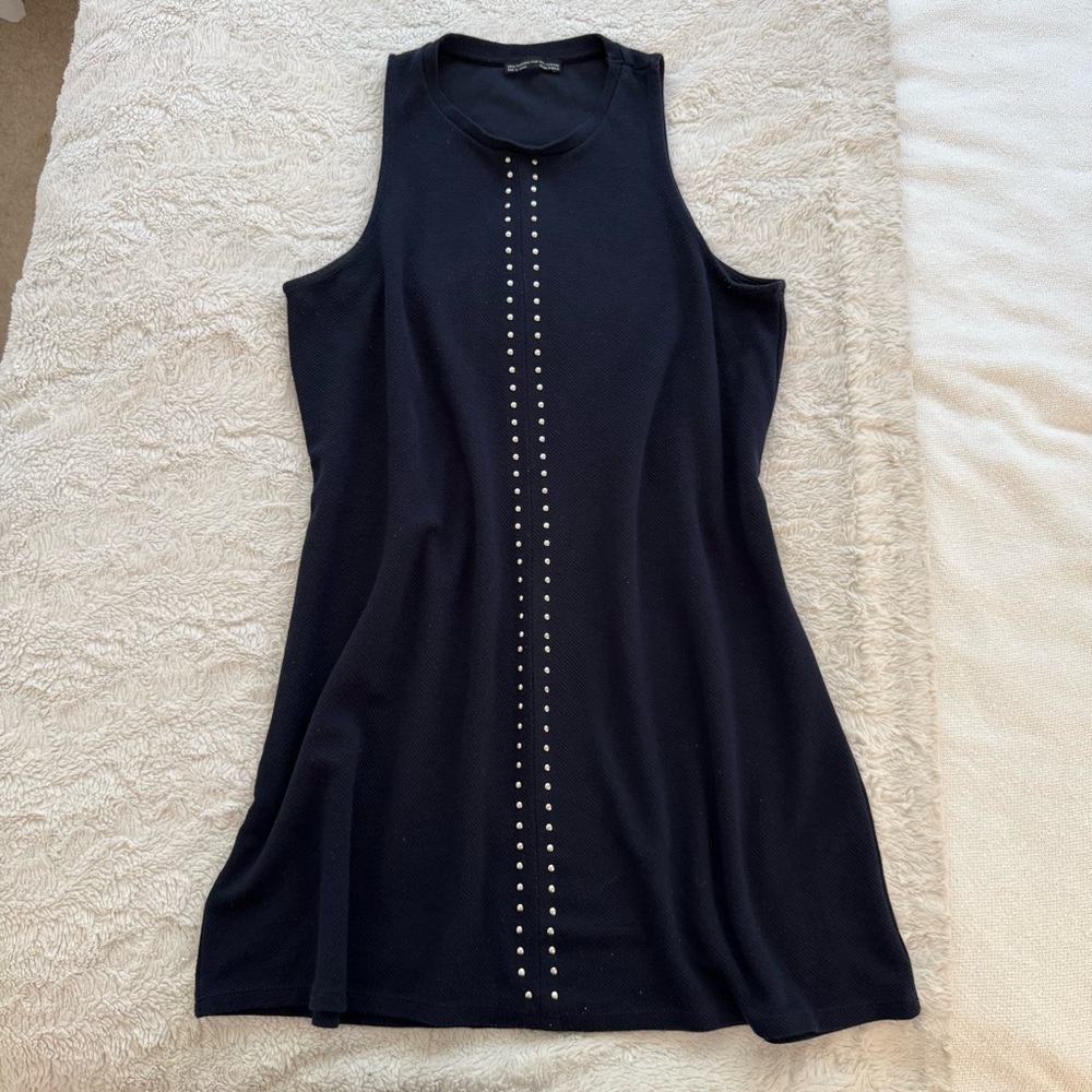 Zara Navy Halter Mini Shift Dress with Silver Stud Trim